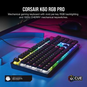 Corsair K60 RGB PRO Mechanical Gaming Keyboard (CHERRY MV Keyswitches: Linear and Fast, Durable Aluminum Frame, Customisable Per-Key RGB Backlighting) QWERTY, Black