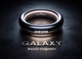 8K photo-realistic visualization of the 'Samsung Galaxy Ring', captured with the nuances of the 'Sigma 24mm f_8' lens. The ring stands out on a dark g