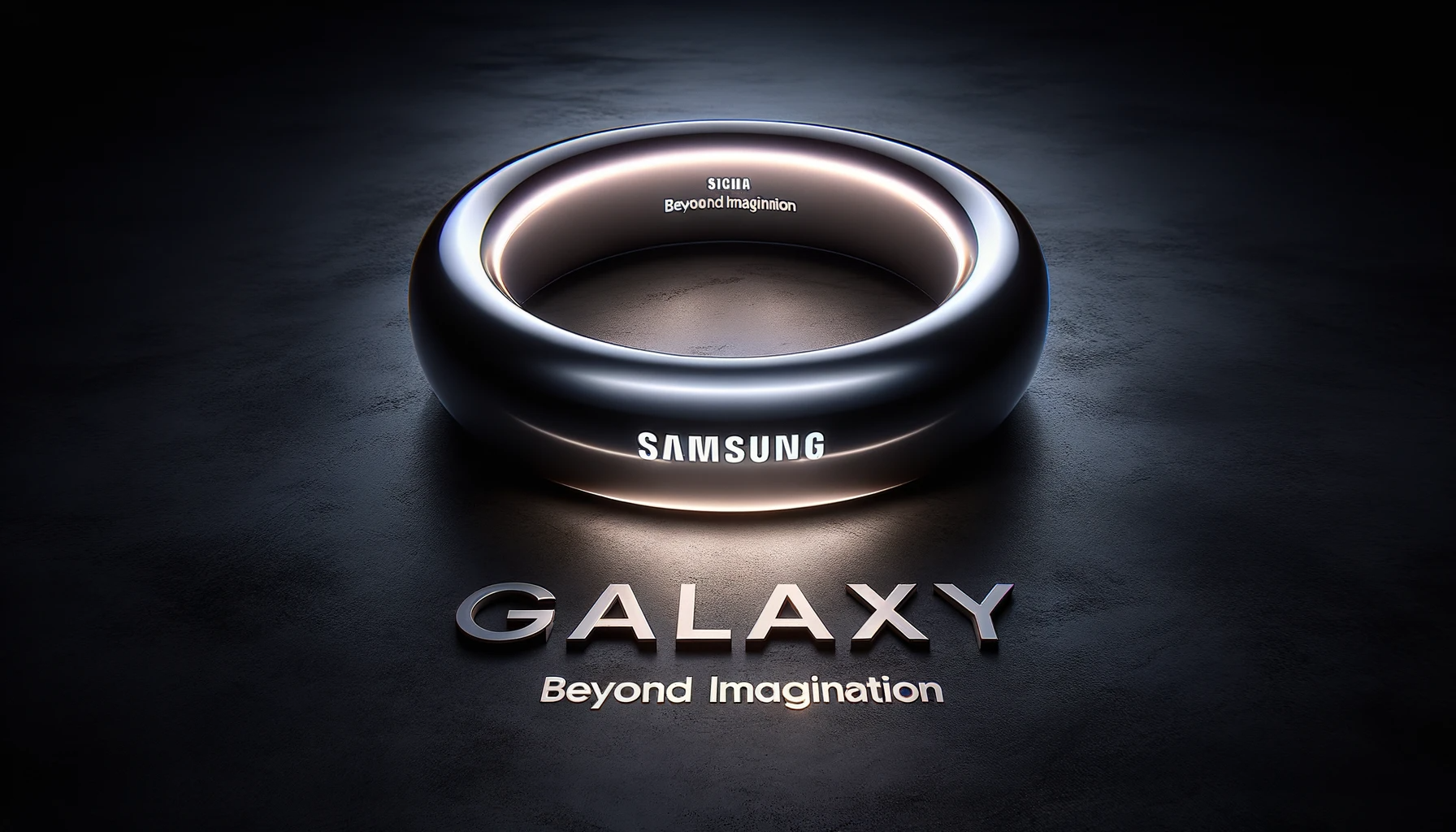 8K photo-realistic visualization of the 'Samsung Galaxy Ring', captured with the nuances of the 'Sigma 24mm f_8' lens. The ring stands out on a dark g